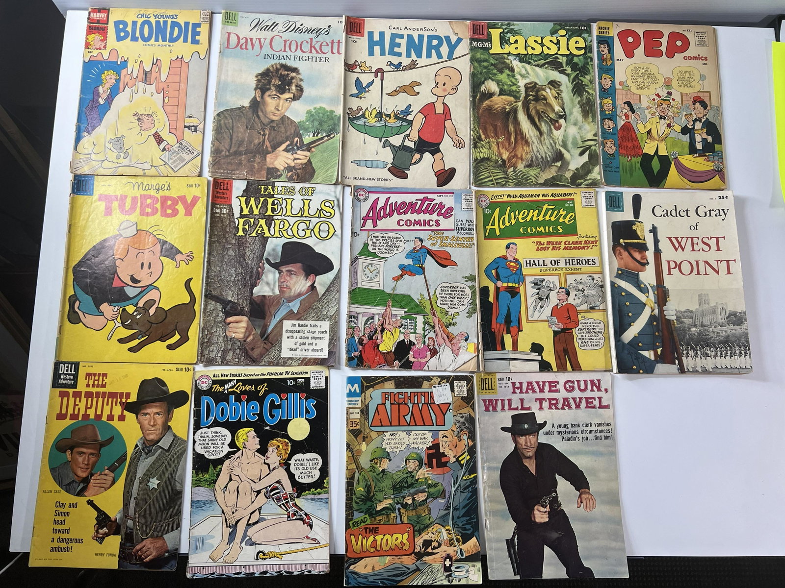 14 1940s-1970s Comic Books: 14 Comic Books: - Blondie Comics Monthly Vol. 1 No. 110 January 1958 , - Walt Disneyâ€™s Davy Crockett Indian Fighter No. 631 1942, - Carl Andersonâ€™s Henry Vol. 1 No. 46 April-June 1956, -