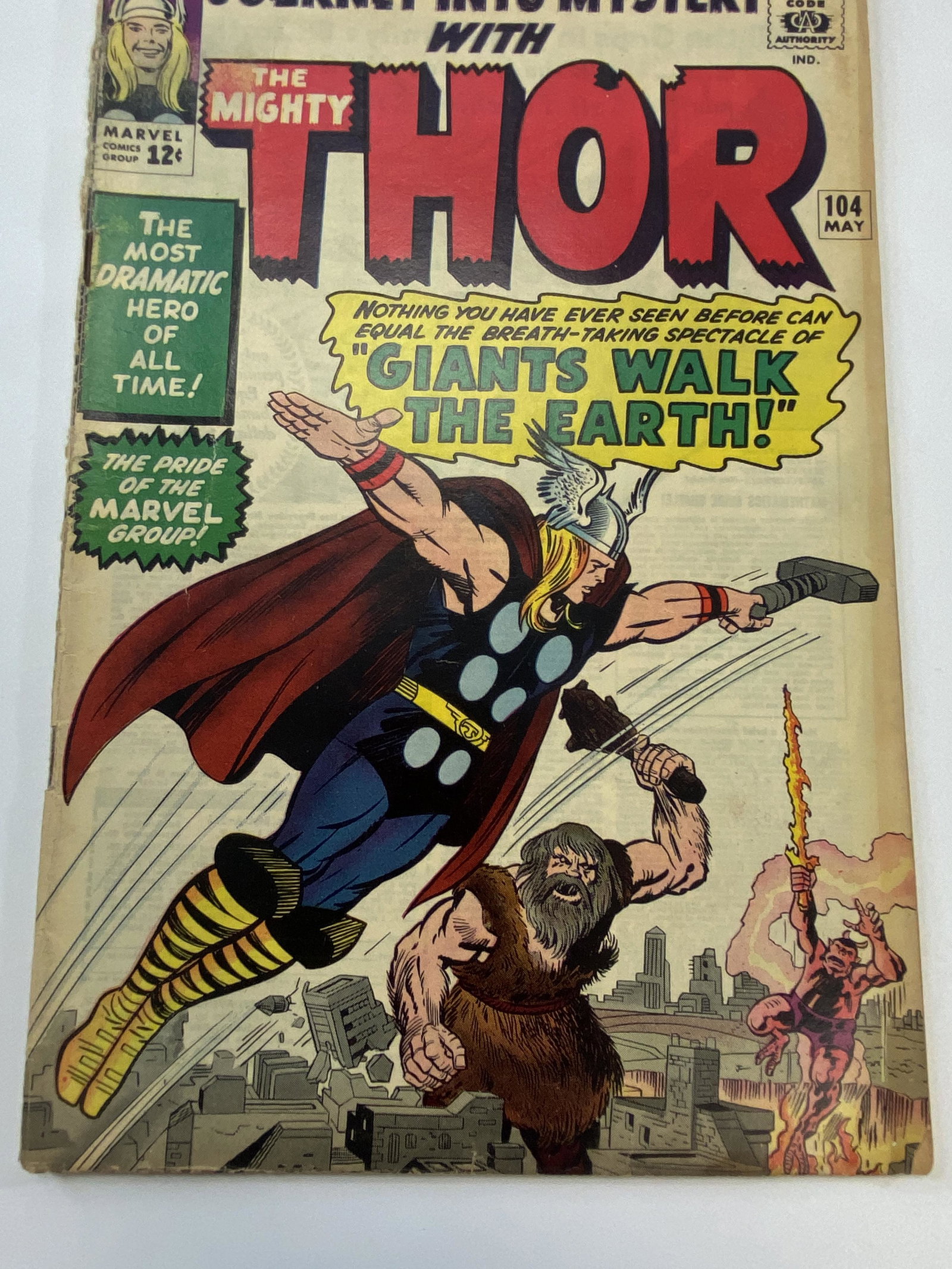 Journey Into Mystery With The Mighty Thor May 1964 No. 104: Journey Into Mystery With The Mighty Thor May 1964 No. 104. Caption: "Nothing You Have Ever Seen Before Can Equal The Breath-Taking Spectacle of "Giants Walk The Earth!". I looked through the book and