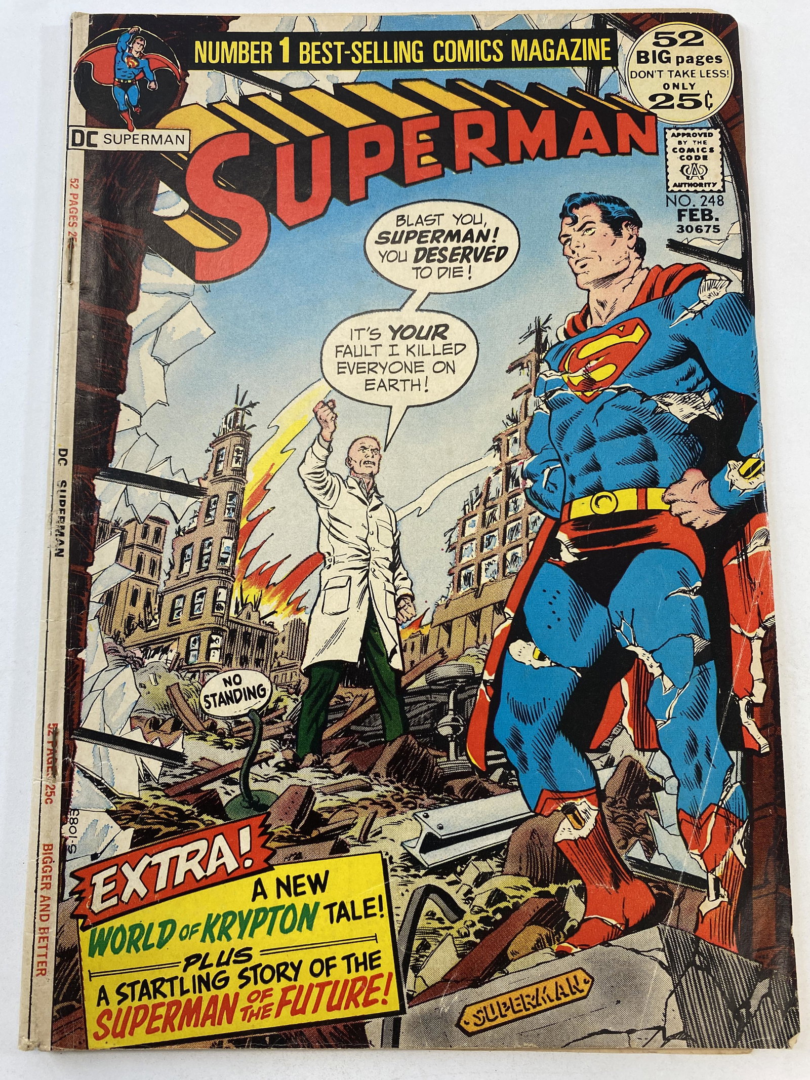 Superman Feb 1972 Vol. 34 No. 248: Superman Feb 1972 Vol. 34 No. 248. Caption: "Extra! A New World of Krypton Tale! Plus A Starling Story of the Superman of the Future!". I looked through the book and it appears to be in Low to Medium 