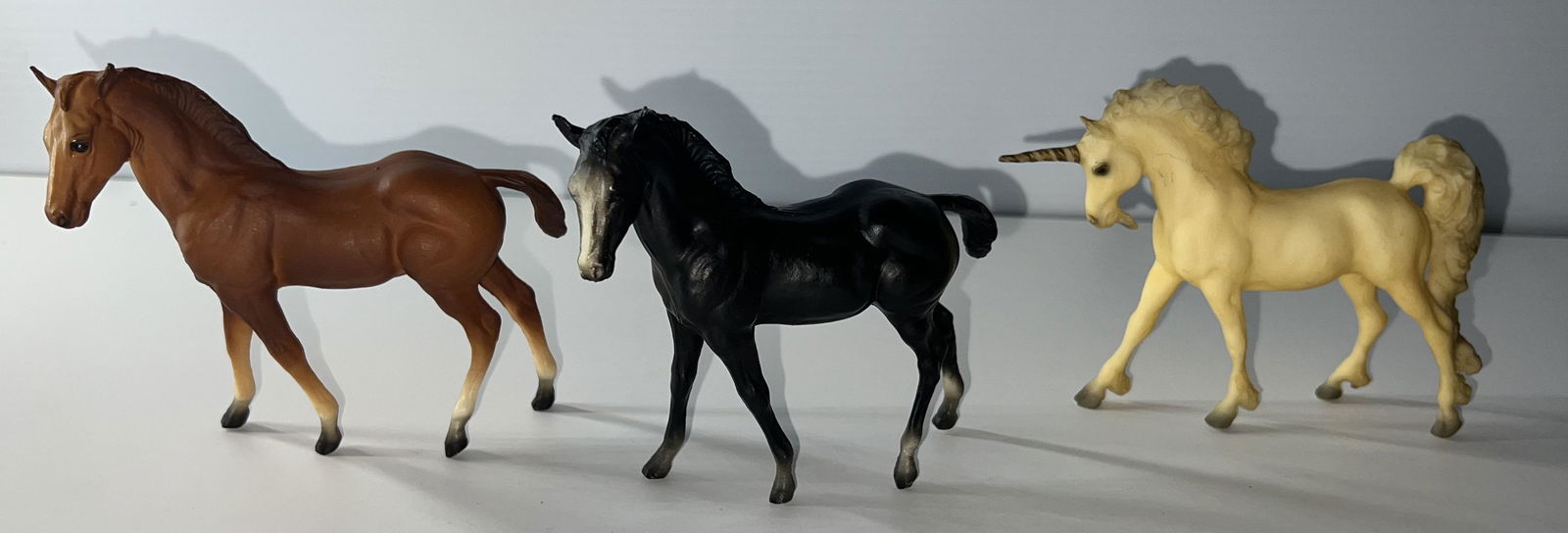 (3) Breyer Model Horses: Quarter Horse Foal ( Brown & Black) & Unicorn (1 of 4)