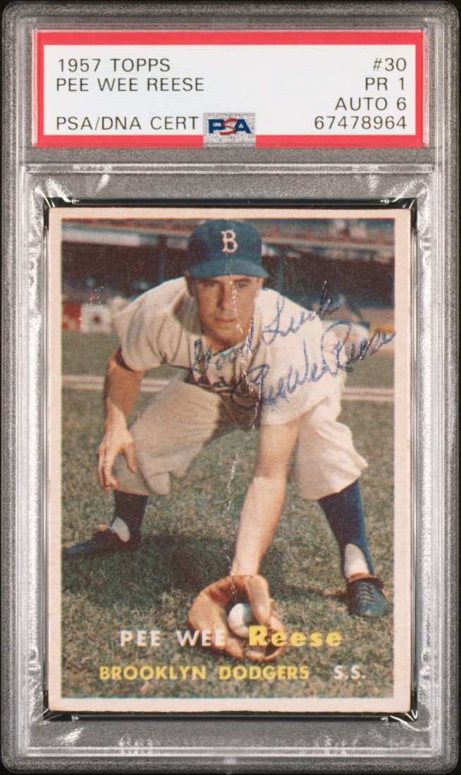 1957 Topps 30 Pee Wee Reese Item Grade: POOR 1 Auto Grade: EX-MT 6: PSA 67478964Item Grade: POOR 1Auto Grade: EX-MT 6