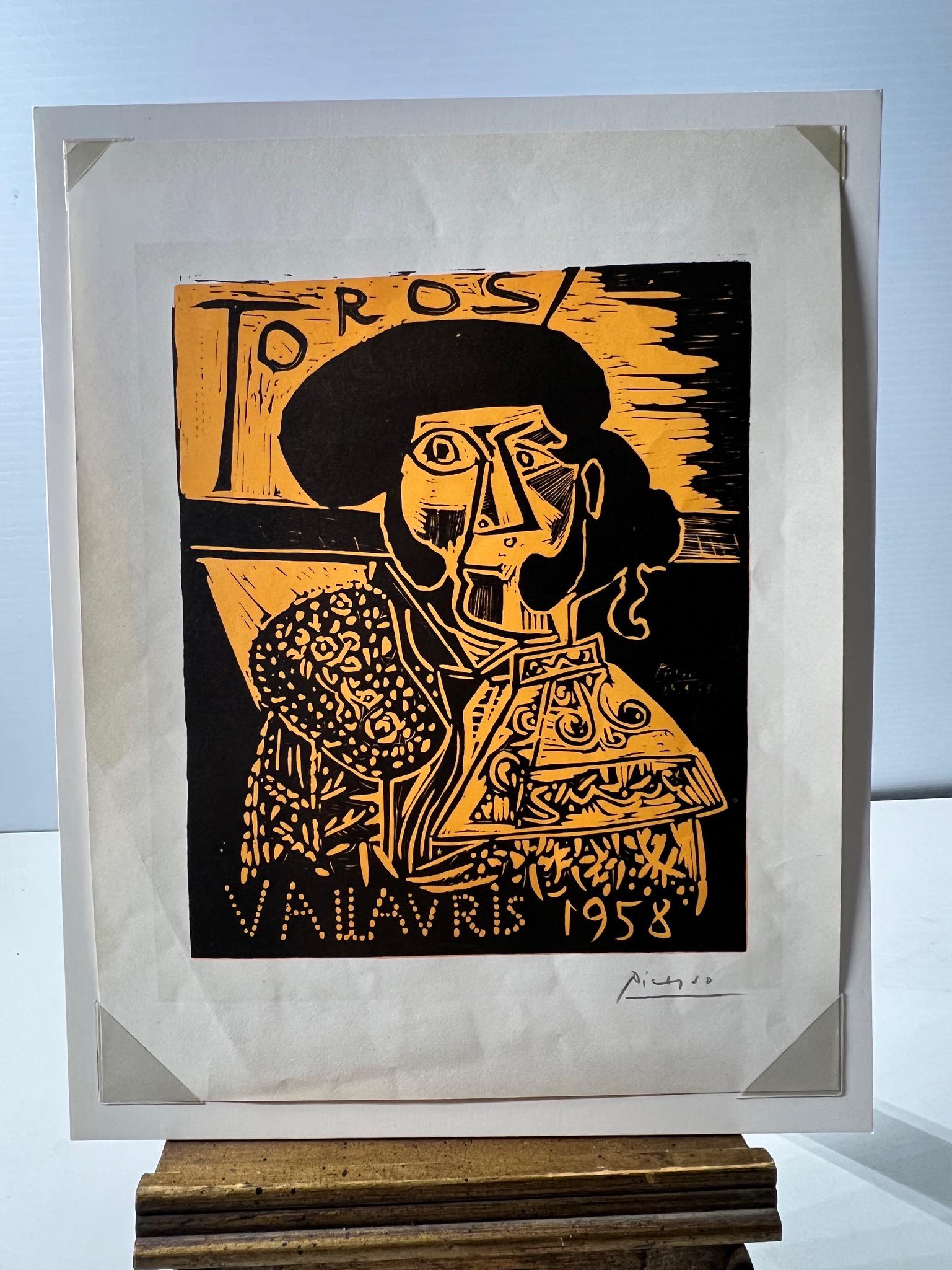 Pablo Picasso Lithograph of a Woodcut By Picasso 1958 for Vallavris Hand Signed in Pencil and Signed (1 of 3)