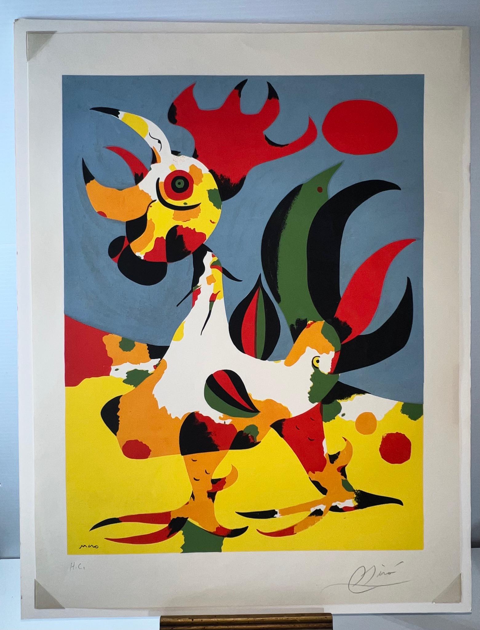 Joan Miro Le Cog "Rooster" 1949 Serigraph Signed Lower left and Hand Signed Bottom Right in Pencil (1 of 4)