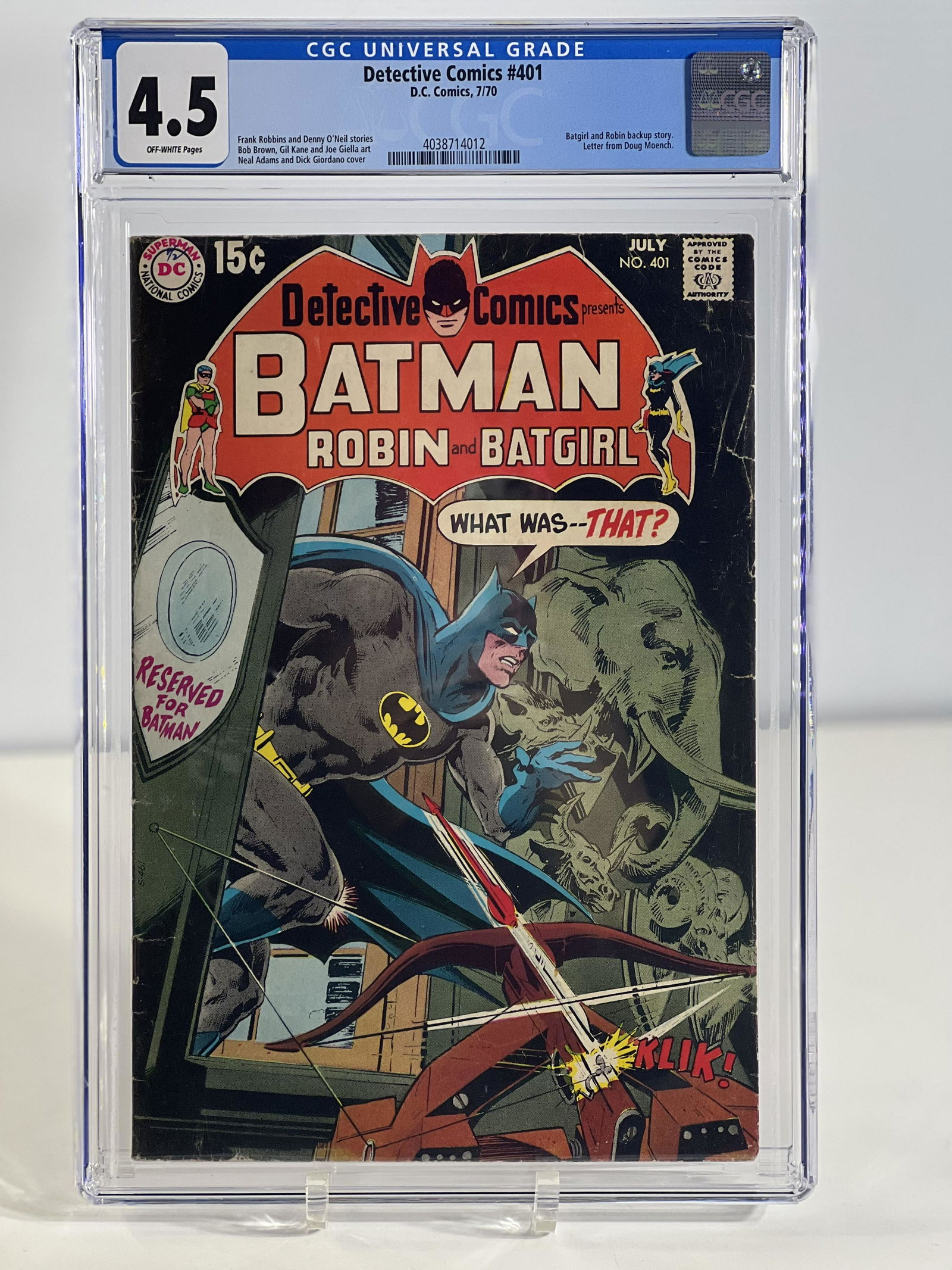Detective Comics 401 7/70 D.C. Comics Universal CGC 4.5 OFF-WHITE (1 of 4)