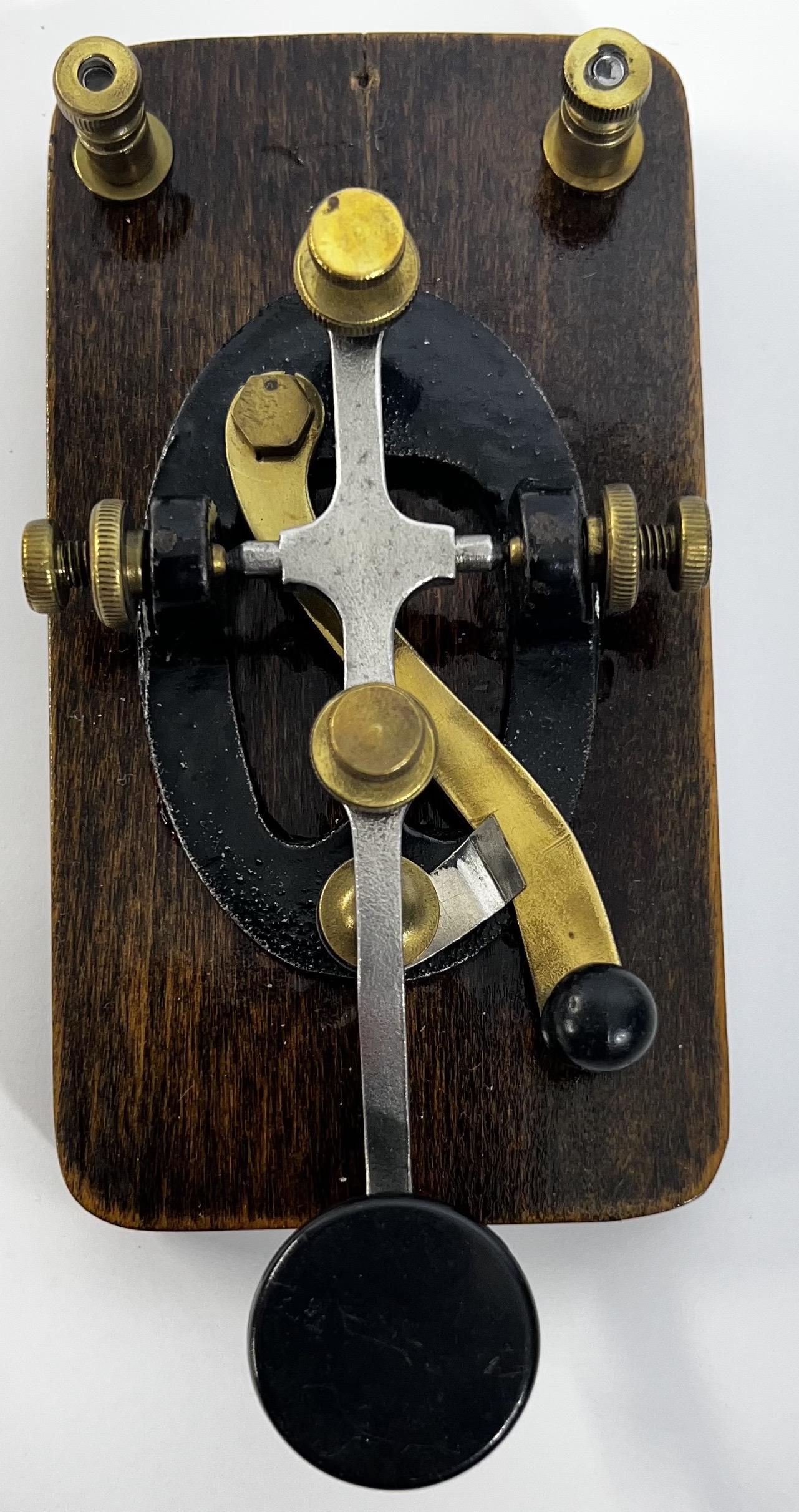Vintage Morse Code Telegraph Key with Wood Base (1 of 5)