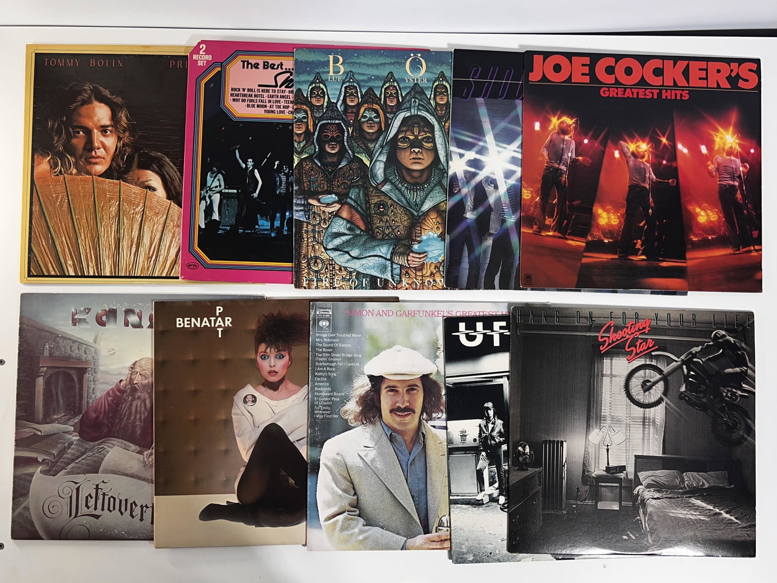 Kansas, Pat Benatar, Simon and Garfunkel, UFO, Joe Crocker, Shooting Star, Blue Oyster Cult,: Leftoverture - Kansas 1976: Side 1: Serial No. AL-34224 Side 2: Serial No. BL-34224, Get Nervous - Pat Benatar 1982: Side 1: Serial No. CHR-1396-AS Side 2: Serial No. CHR-1396-BS, Simon and Garfunkel�