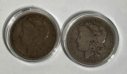 2 Morgan Silver Dollars 1882 and 1889 o (1 of 2)
