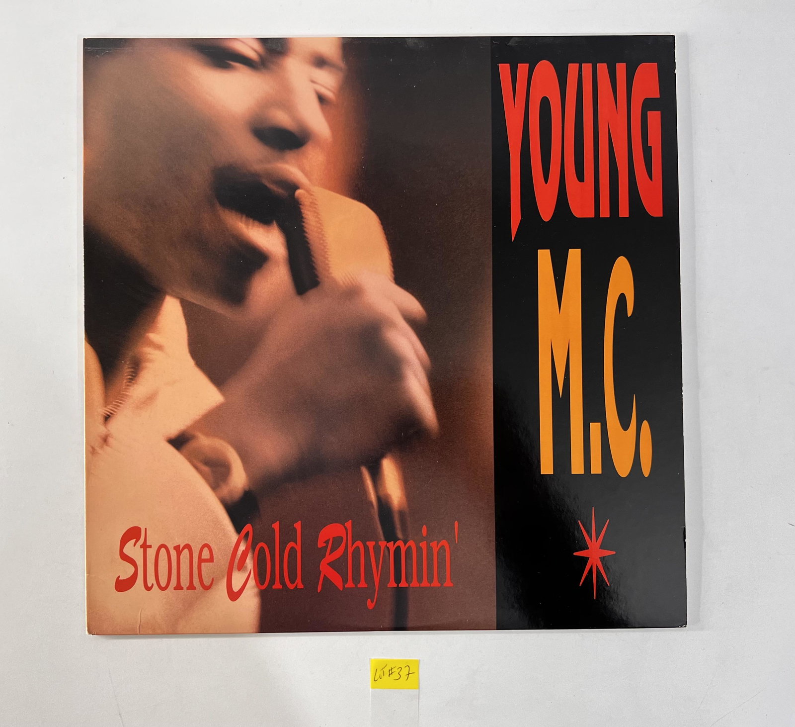 1989 Young M.C. "Stone Cold Rhymin" Vinyl Album: 1989 Young M.C. :Stone Cold Rhymin" Vinyl Album. It measures 12". We looked at this vinyl and it is in good used condition. Side 1 Serial No. STIL-897557A Side 2 Serial No. STIL-897558A.