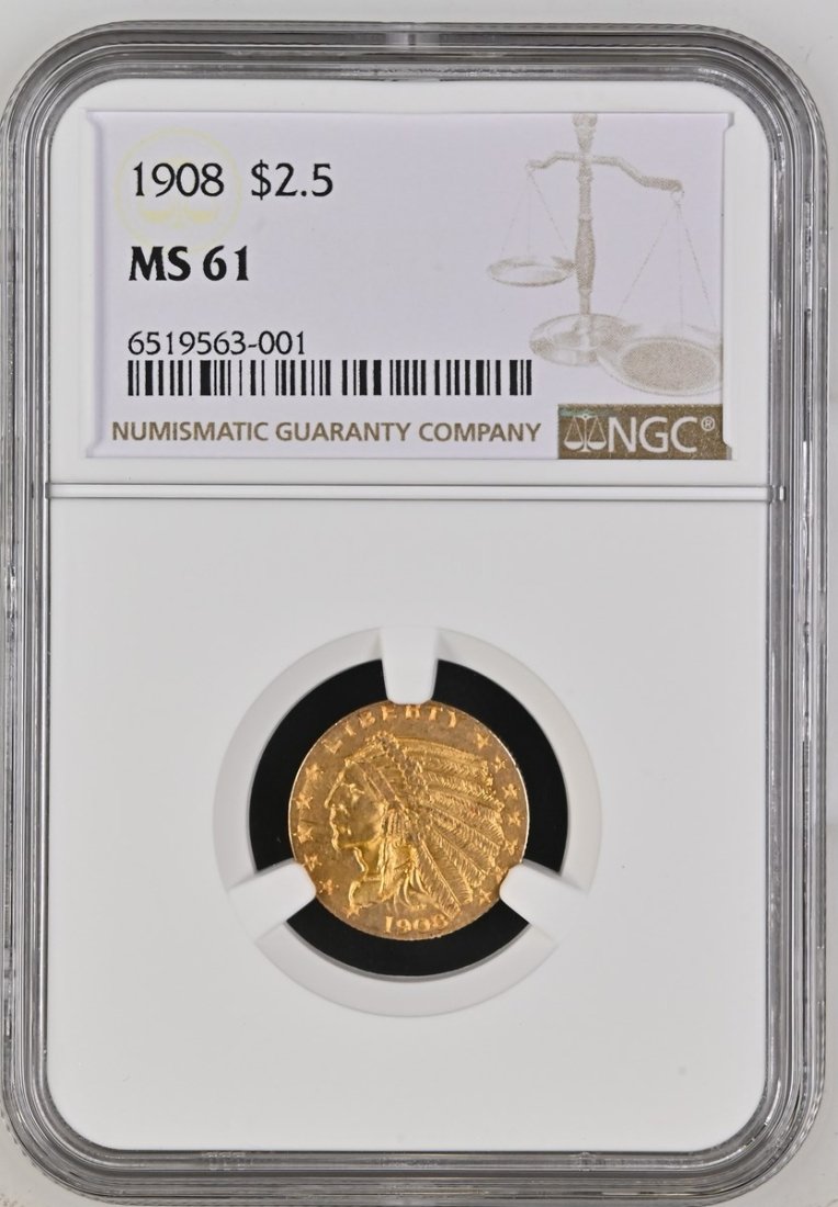 1908 UNITED STATES $2.5 NGC MS 61 gold coin (1 of 2)