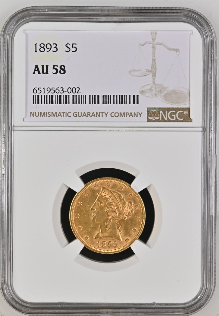 1893 UNITED STATES $5 NGC AU 58 gold coin (1 of 2)