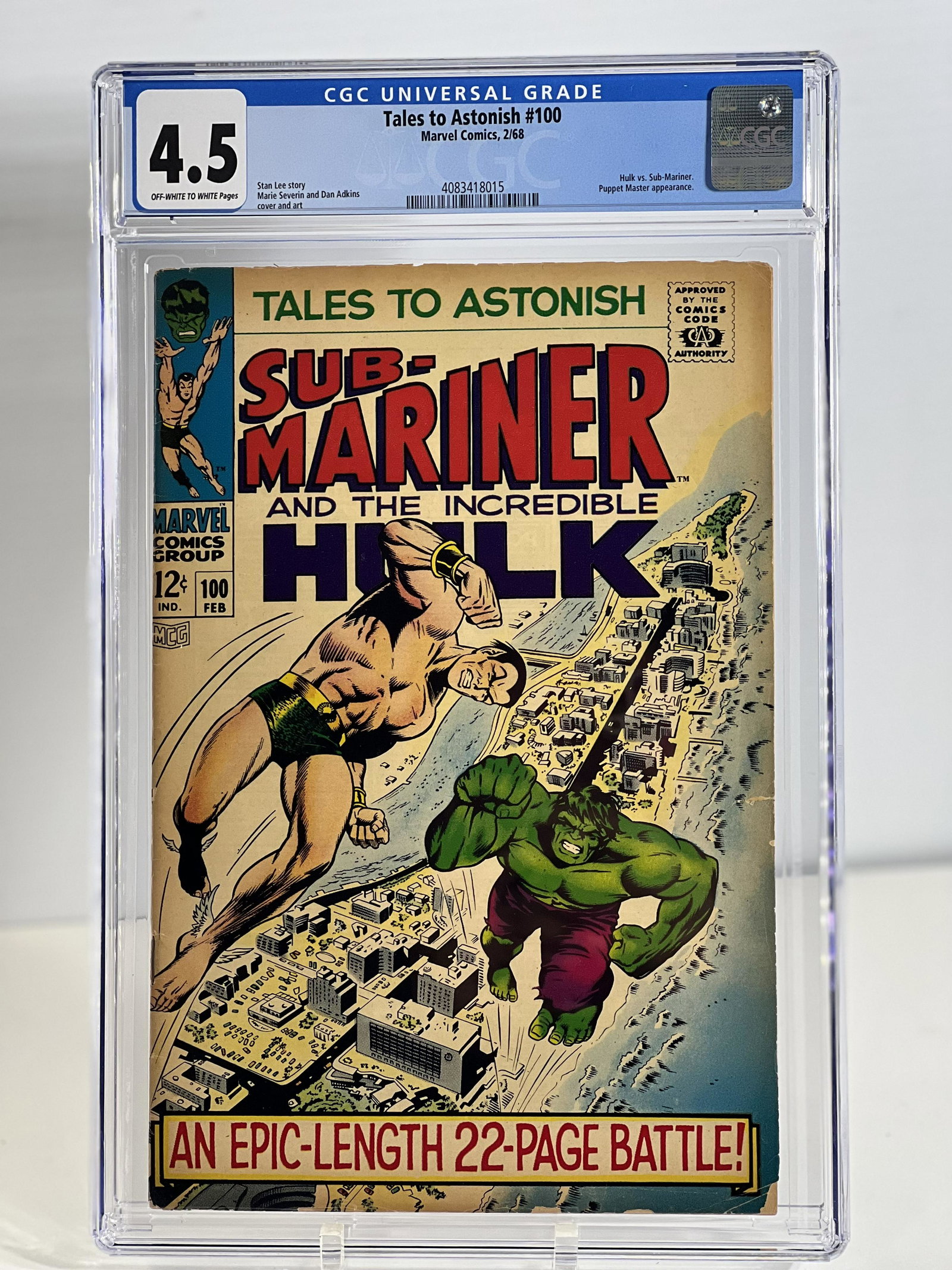 Tales to Astonish 100 2/68 Marvel Comics Universal CGC 4.5 OFF-WHITE TO WHITE (1 of 4)