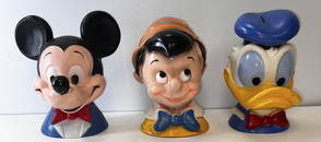 1970s Disney Coin Bank Heads Mickey Mouse Donald Duck Pinocchio