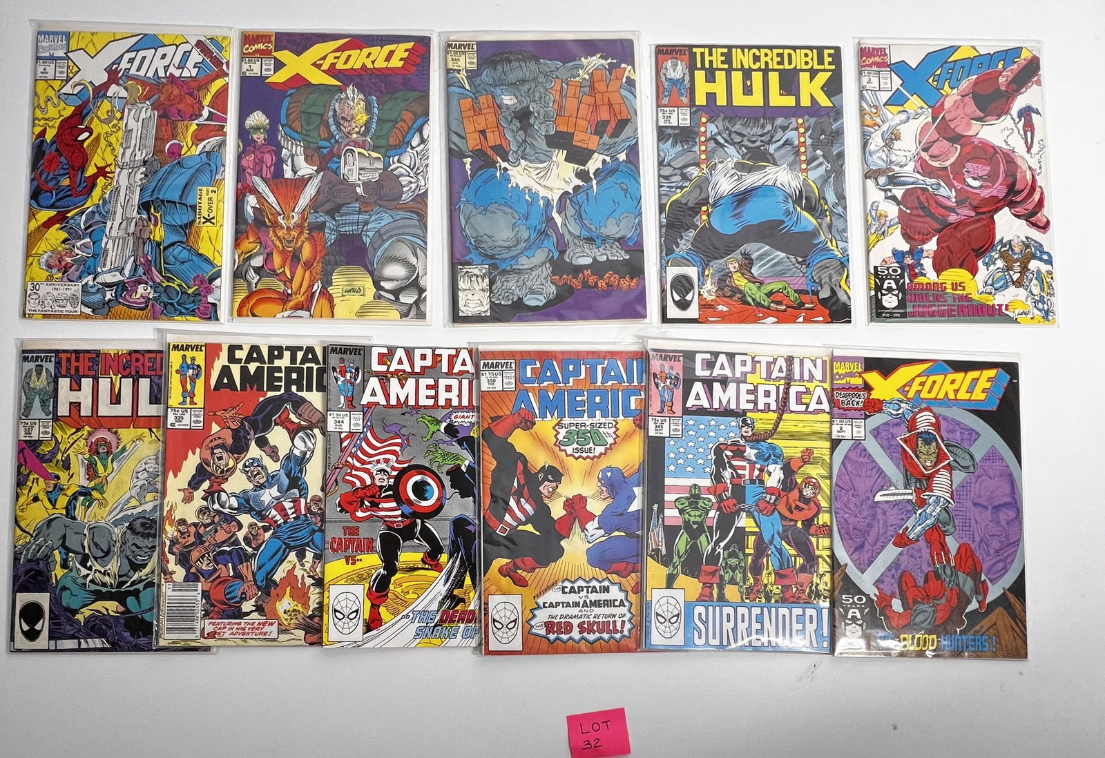 (12) Marvel Comics - X-Force No. 1, No. 2, No. 3, No. 4 , Captain America No. 344, No. 345 , No. (1 of 3)