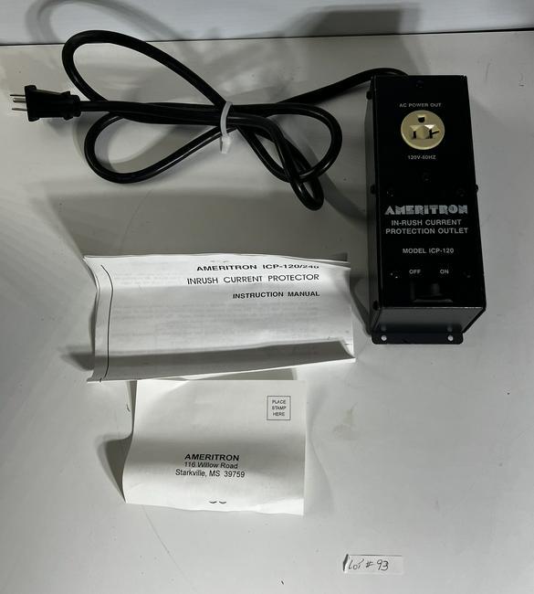 Ameritron In-Rush Current Protection Outlet Model ICP-120 with Instruction Manual and Box: Ameritron In-Rush Current Protection Outlet Model ICP-120 with Instruction Manual and Box. It is new used in the box. It is in working condition.
