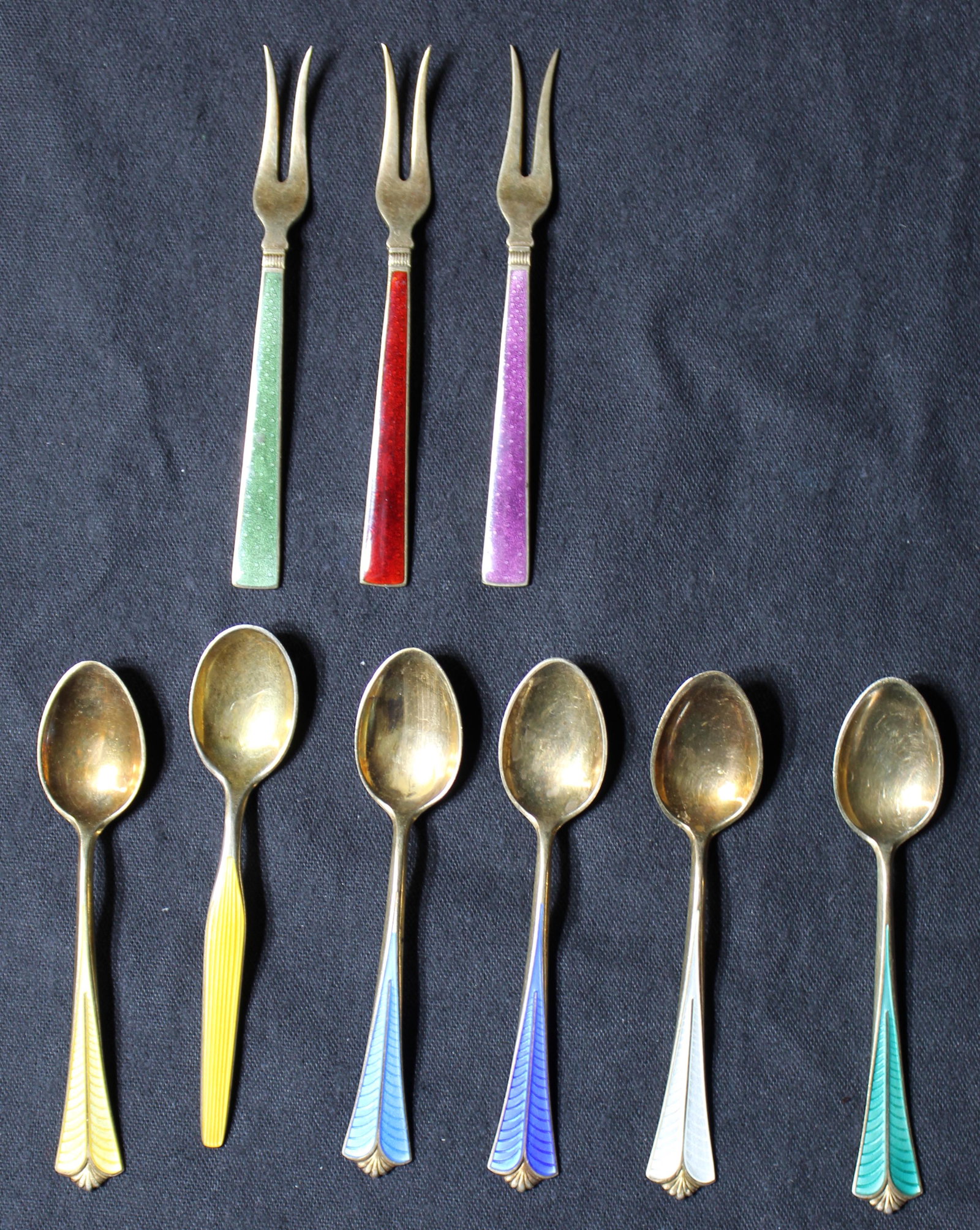 Lot of 9 - DA .925S Norway  & TH. Marthinsen Norway - .925 Sterling Silver Appetixer Set - Spoons (1 of 5)