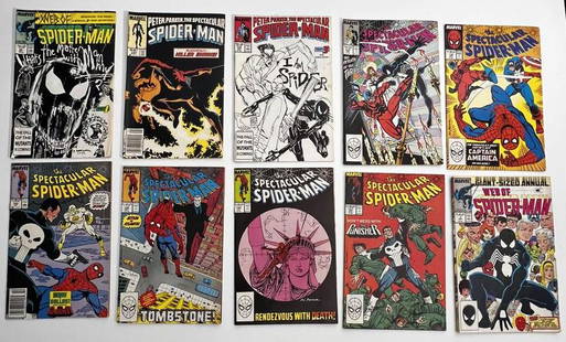 Marvel Comic Books - The Spectacular Spider-Man No. 102, No. 133, No. 137, No. 138, No. 140, No.: Marvel The Spectacular Spider-Man 1985 - 1988 Lot of 10. (1) Web of Spider-Man Annual Vol. 1 No. 3 1987, (2) Web of Spider-Man Vol. 1 No. 33 Dec 1987, (3) The Spectacular Spider-Man Vol. 1 No. 102