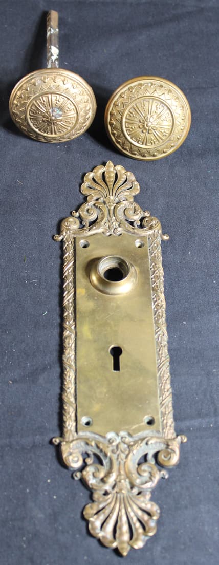 Bronze Door Plate and 2 Bronze Door Knobs Patented 1873 (1 of 9)