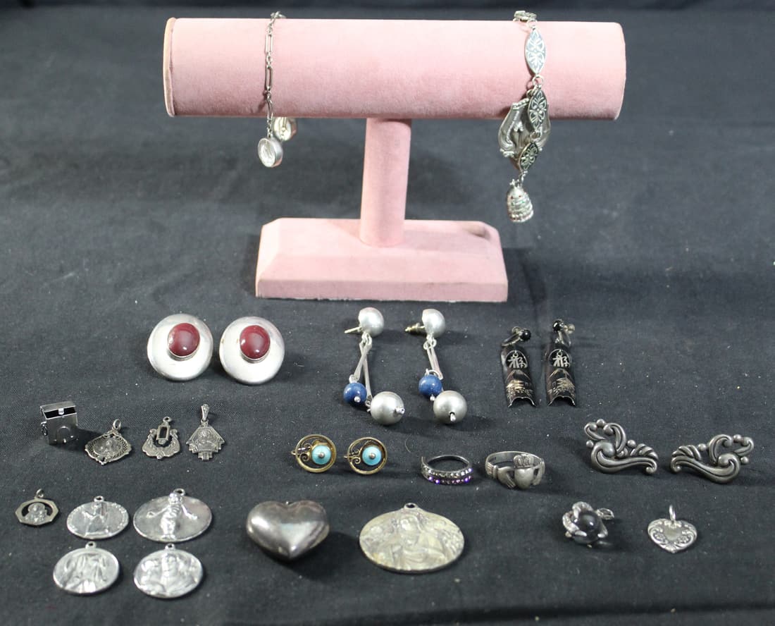 Lot of 22 -  Mixed Sterling .925 Jewelry - Pendants, Earrings, Rings, Charms and Bracelets (1 of 9)