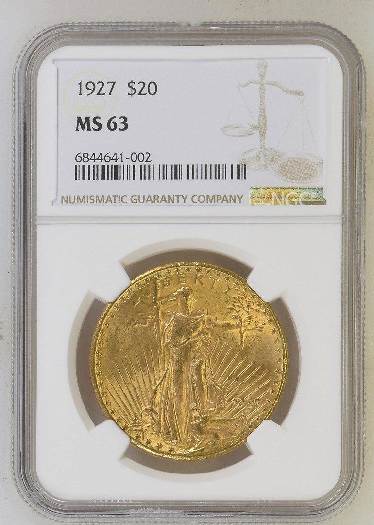 NGC 1927 $20 Gold Piece NGC Grade MS 63 Label NGC Standard Brown NGC Cert # 6844641-002 (1 of 2)