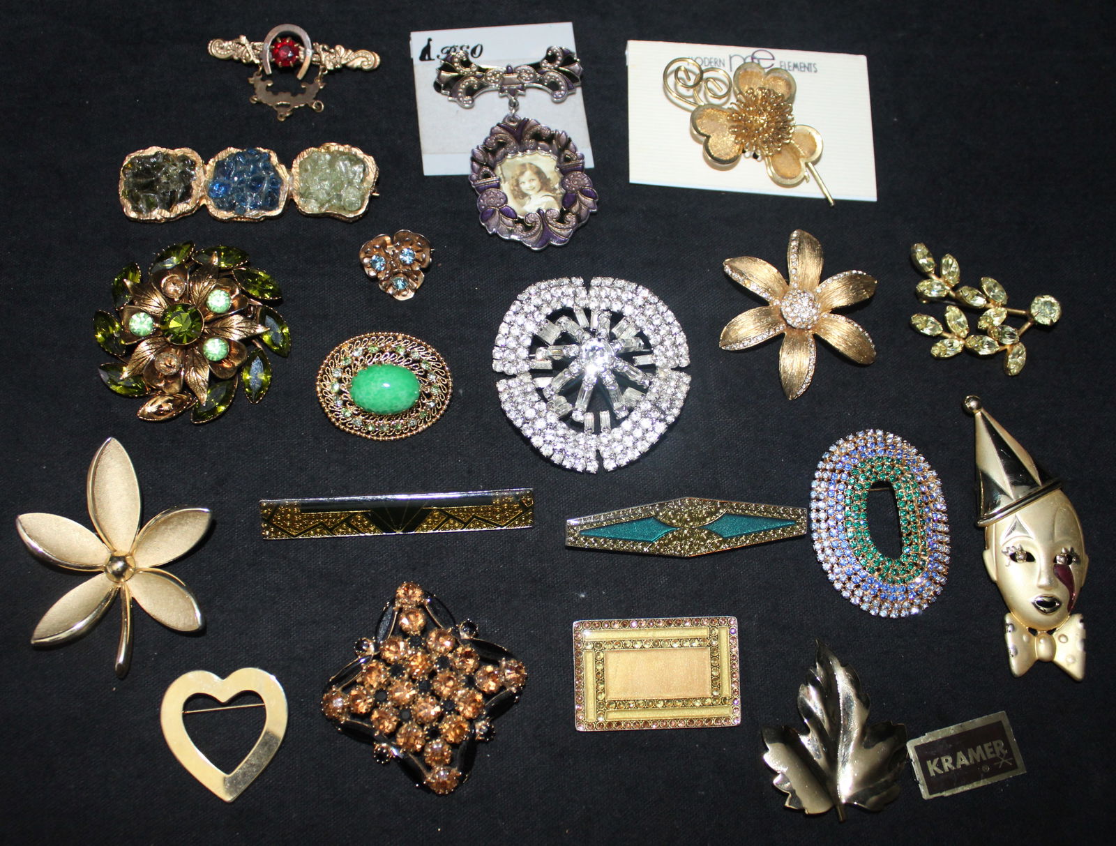 Lot of 20pc Costume Jewlery Brooches: Kramer New York, Austria, Barcia, Reo, Trifari, & More (1 of 11)