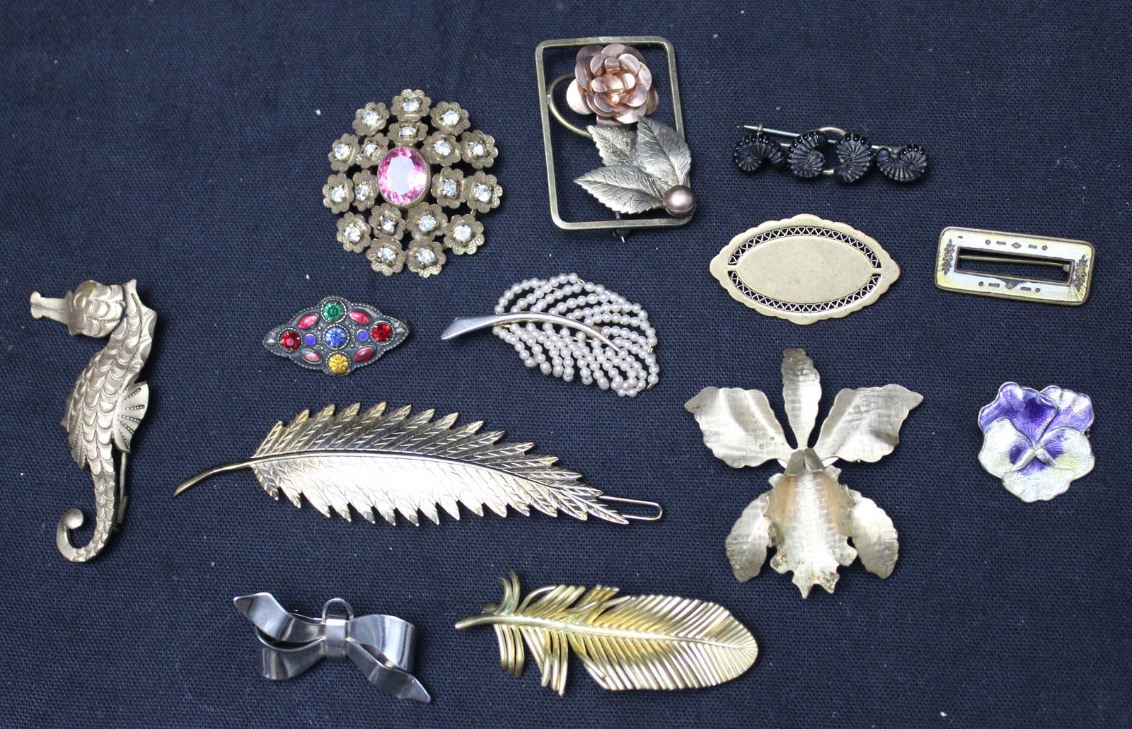 Lot of 13 Costume Jewelry Brooches: Sandra Cov., & Genuine Cloisonne. (1 of 9)