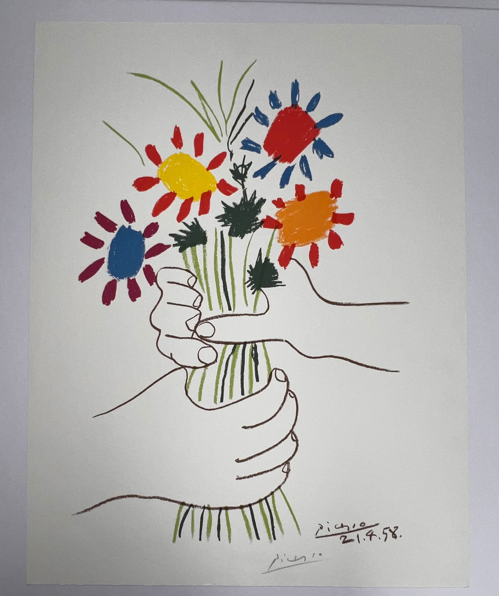 Pablo Picasso (D'après) (1881-1973) Bouquet de Fleur, Original lithograph,1958. "Bouquet of Peace" (1 of 3)