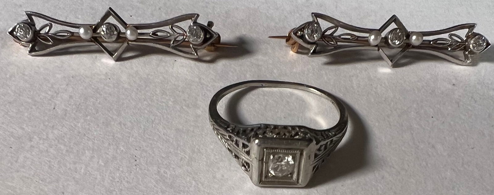 One 14Kt White Gold Diamond Ring With Two Bar Pins 14Kt With And Yellow Gold With Diamonds (1 of 7)