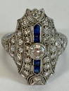 Platinum 1920'S Dinner Ring Total Of 10.00 Carats Diamonds And 2.00 Carats Of Sapphires