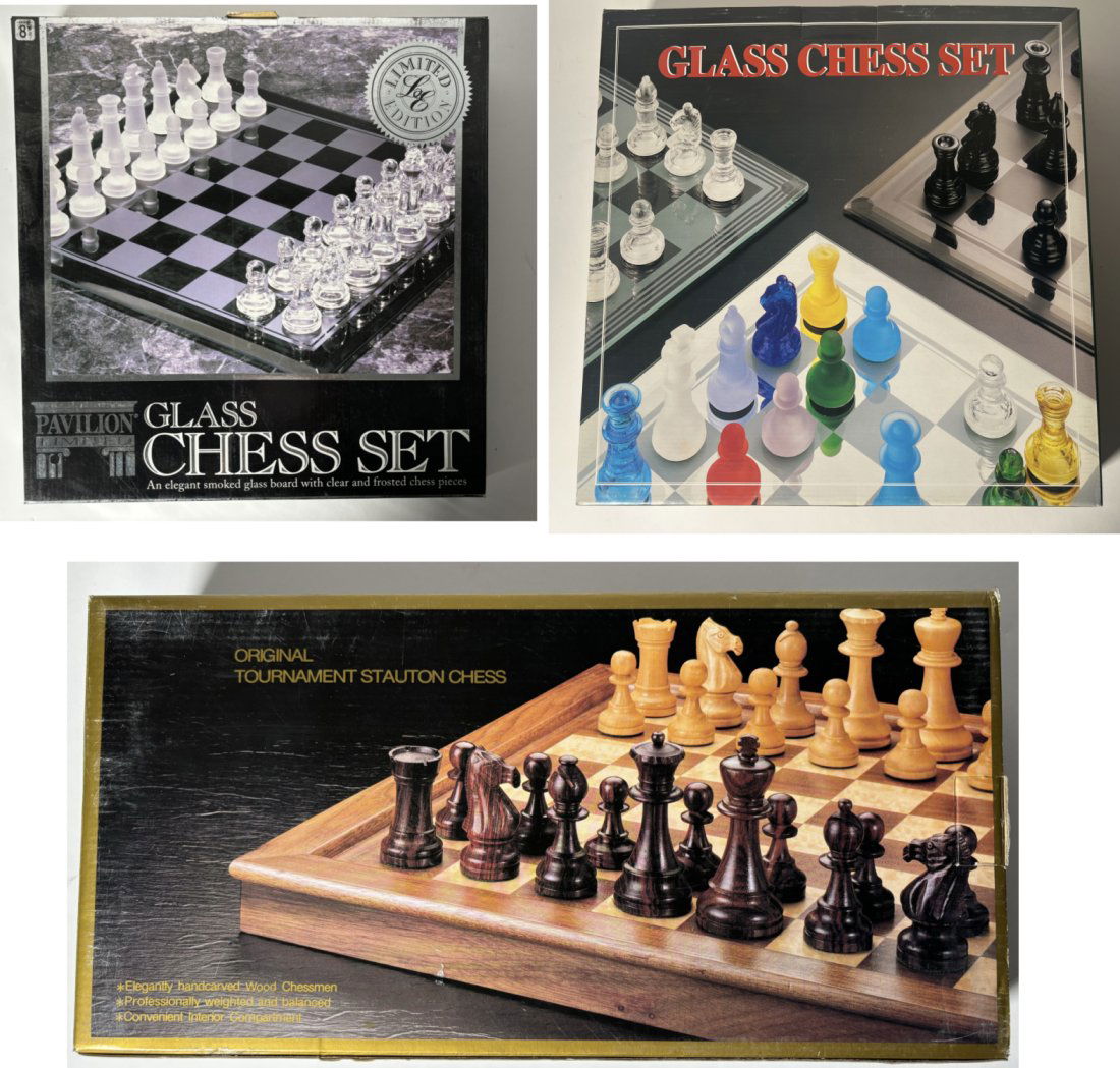 (3) Chess Sets - Original Tournament Stauton Chess Set, Pavilion Limited Glass Chess Set, Black & (1 of 10)