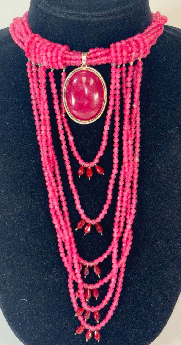 Rubellite Tourmaline Navajo Beaded Necklace (1 of 4)