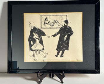 J. Herr Signed Pen & Ink Judaica Framed Piece