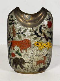 Antqiue Handpainted Enamelware Brass Vase
