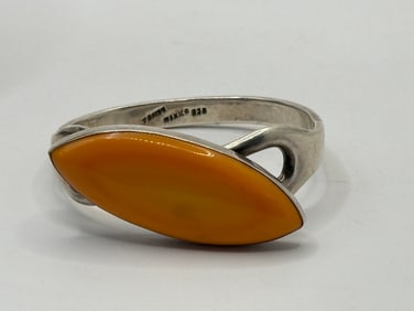 925 Mexico Sterling Silver Bracelet (Large Orange Gemstone)
