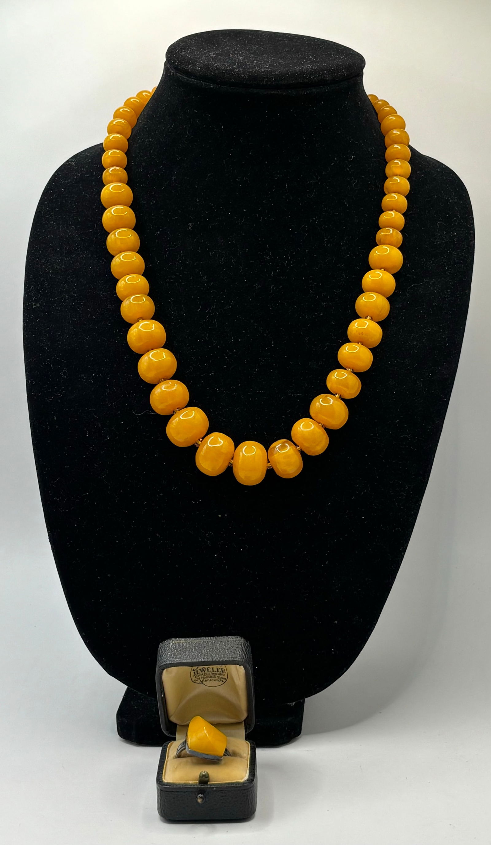 Vintage Butterscotch Amber Necklace & Sterling Amber Butterscotch Ring (1 of 10)