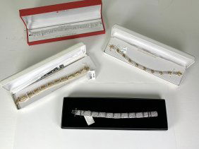 (4) 925 Sterling Silver & Silver Plated Diamond Bracelets