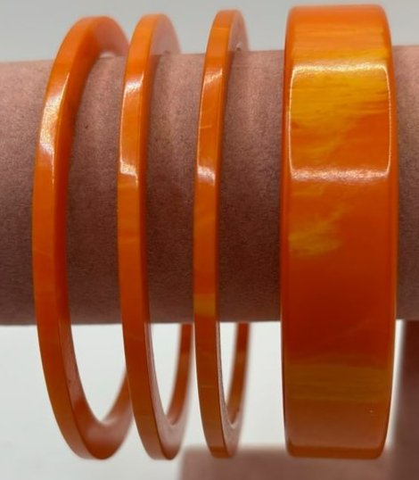 Set of 4 Oranged Marbled Bakelite Bangles (1 of 4)