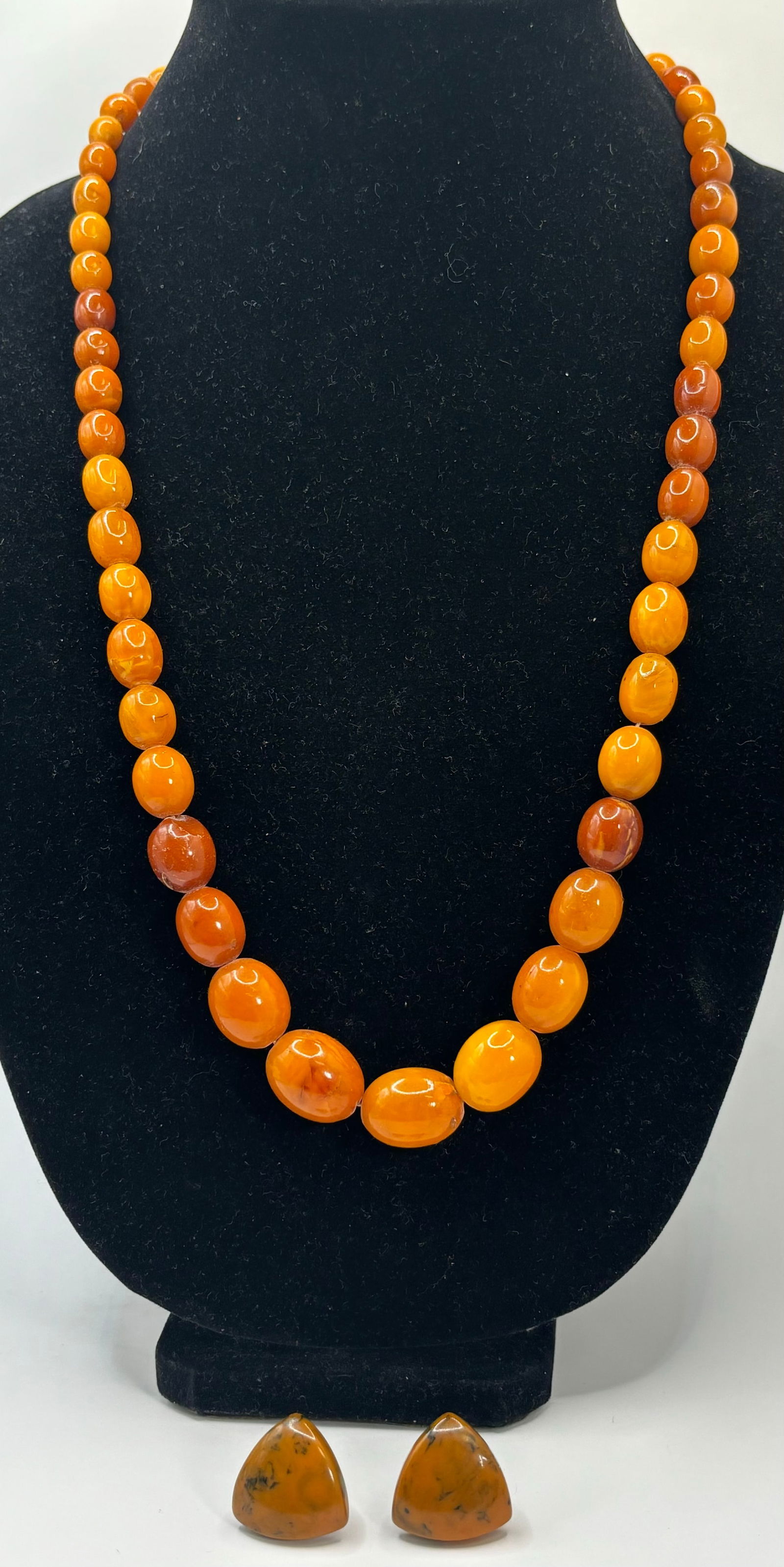 Amber Bakelite Necklace & Marbled Amber Earrings (1 of 3)