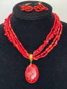 Red Coral Beaded Necklace w/ Matching Coral Beaded Dangle Earrings