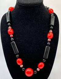 Black & Red Chunky Bakelite Beaded Necklace