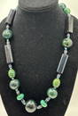 Green Marbled, Black and Blue Beaded Bakelite Necklace