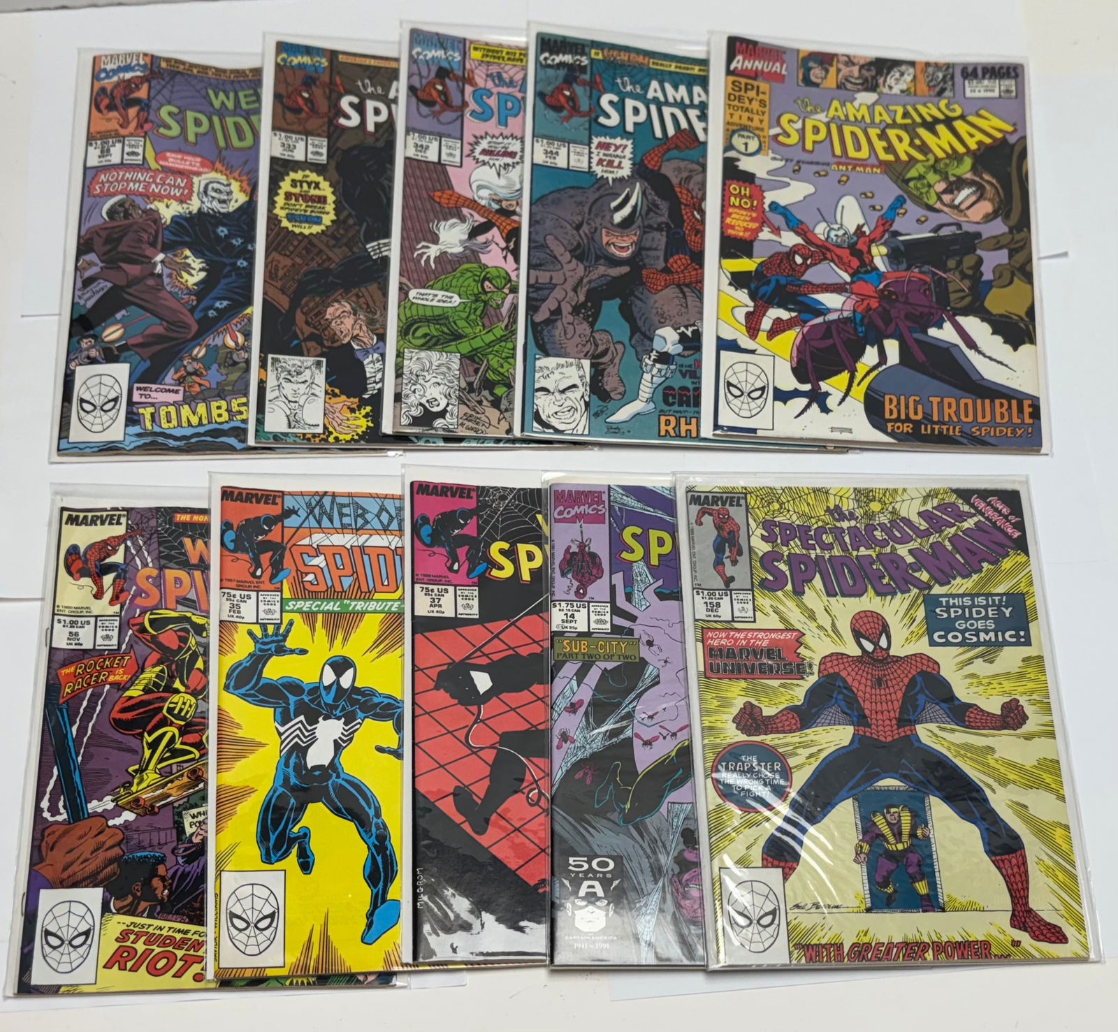 Lot of 10 Comic Books - Grades - Marvel - The Amazing Spider-Man 1988, 1989, 1990, 1991 (1 of 11)