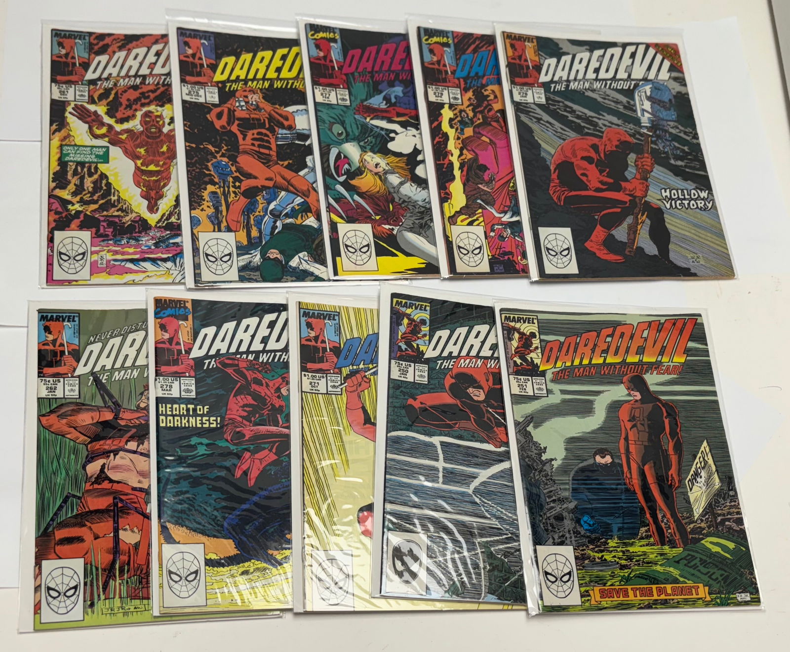 Lot of 10 Comic Books - Grades - Marvel - Daredevil 1988, 1989, 1990 (1 of 11)