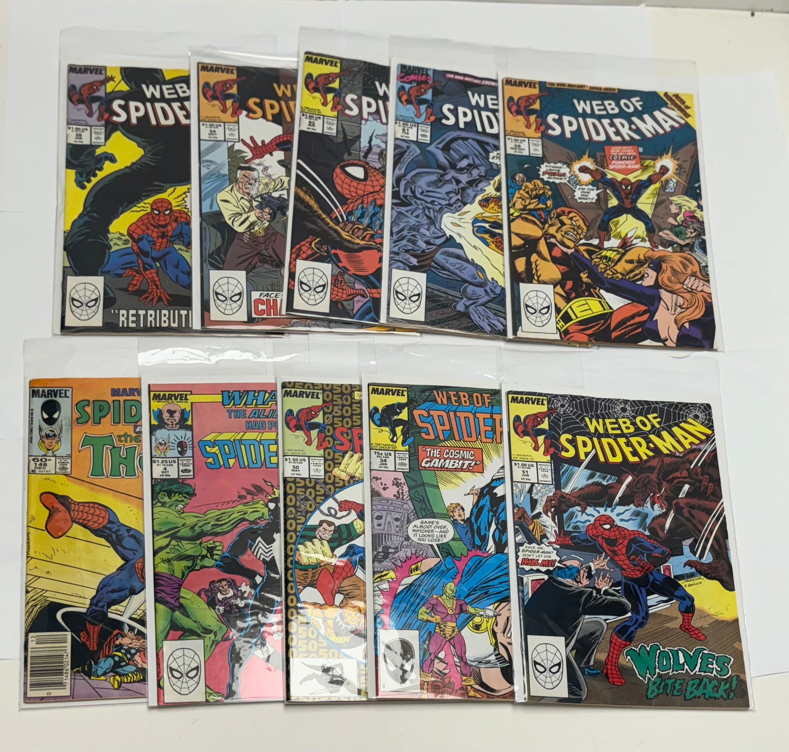 Lot of 10 Comic Books - Marvel Comics -  Web of Spider-Man - 1984, 1988, 1989, (1 of 11)