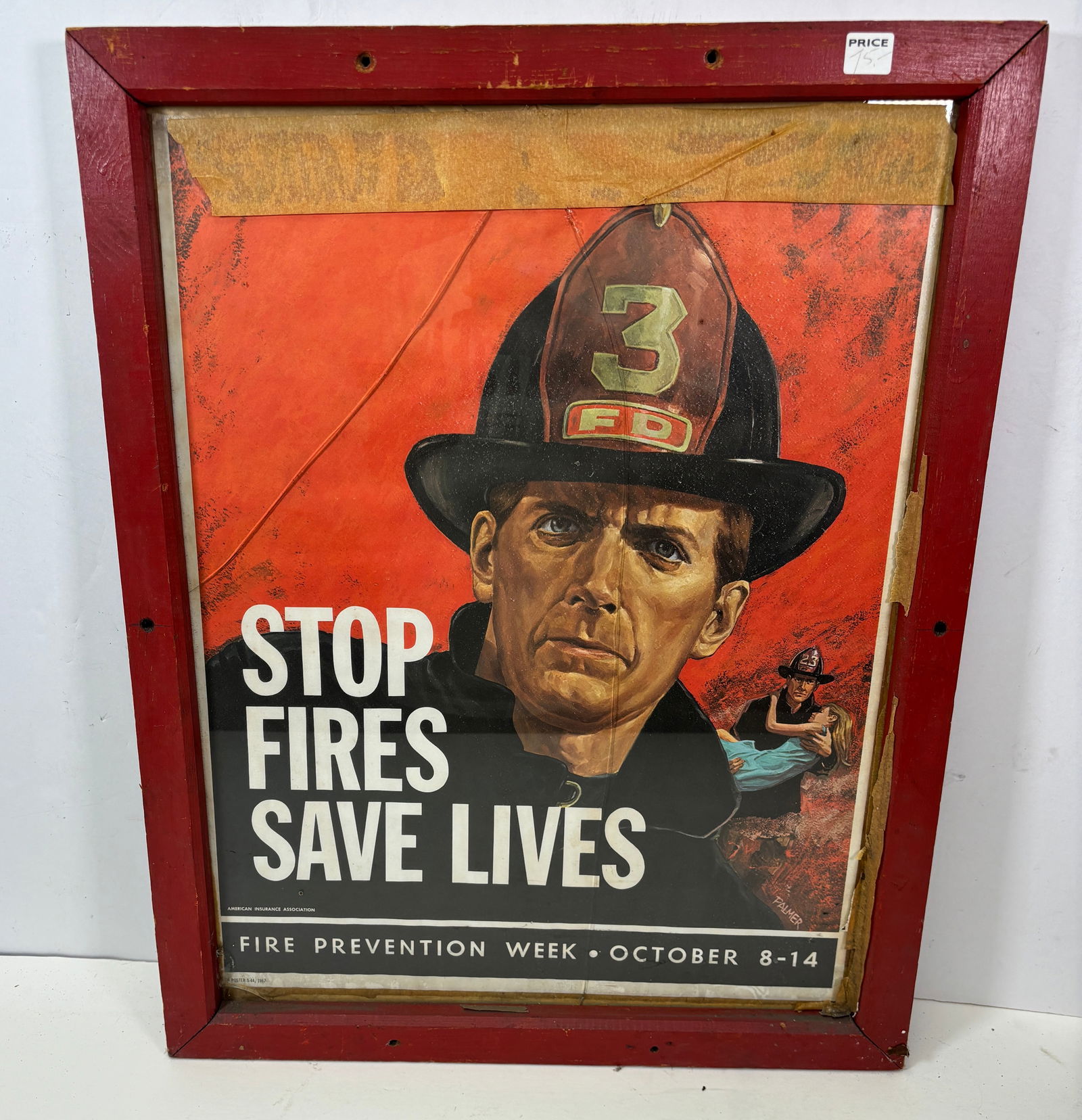 1968 Fire Prevention Week Oct 8-14 Stop Fires Save Lives Poster in Wooden Frame (1 of 5)