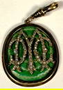 14kt Gold Diamond and Jade color enamel Faberge Russian Imperial Pocket Watch Fob