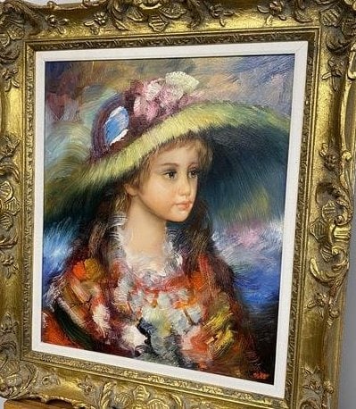 Little Girl in a Big Vibrant Feather Hat Oil on Canvas (1 of 6)