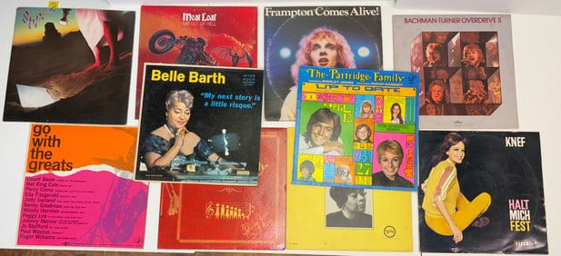 Lot of 10 Vintage Vinyl Records - The Partridge Family, Meat Loaf, Pete Frampton & More