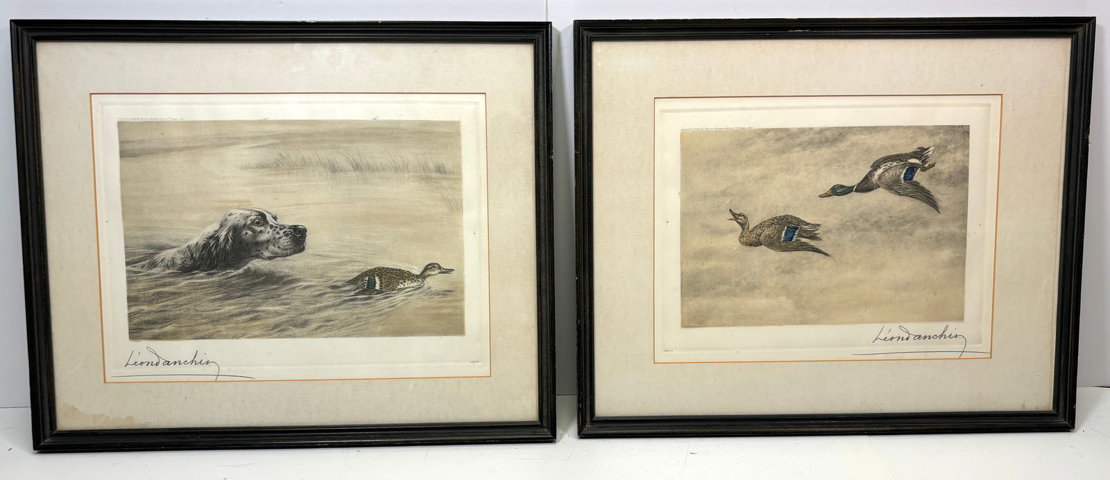 2 - Signed Leon Danchin Engravings: Setter and Teal, 1887 Engraving, 296/500 & Flight of Ducks: These are two Signed Engravings by Leon Danchin. The first is "Setter and Teal" 1887 Engraving , 296/500 & The other is "Flight of Ducks" Engraving 220/500. These are beautiful Engravings, Great piece