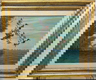 Mallard Ducks in Flight Painting Oil on Canvas by Adolfo Tagliaferri (1 of 10)