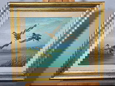 Ducks in Flight Painting Oil on Canvas by Adolfo Tagliaferri (1 of 8)